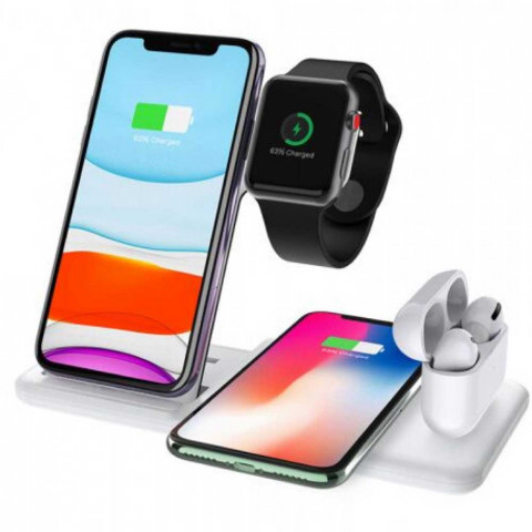 Беспроводная зарядка стенд Smart 4 in 1 Fast 15W (white)